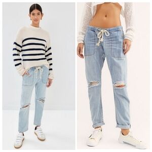 One Teaspoon Shabbies Drawstring Boyfriend Denim Jogger Pants Size XS Bohemian